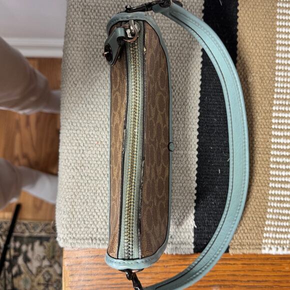 Coach Swinger 20 In Signature Canvas Purse Pewter/Aqua Tan Rust Y2K Leather Bag - Picture 14 of 14